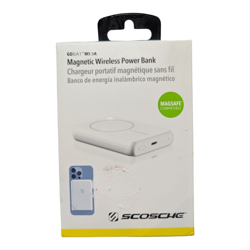 V5-N Scosche GoBat MS 5k Magnetic Wireless‎ Power Bank - White